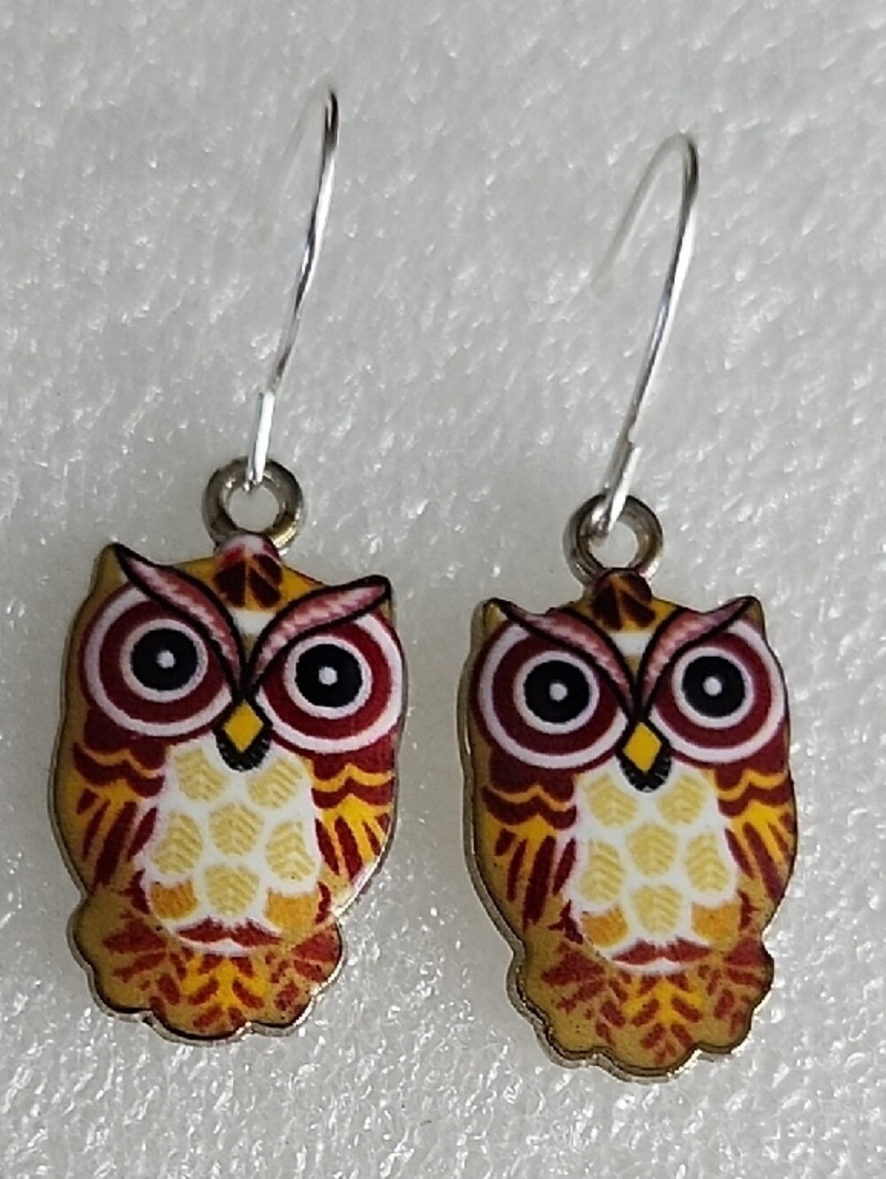 Hand Crafted Yellow and Brown Owl Dangle Earrings